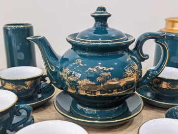 Ấm chén Bát Tràng men xanh Mallard Hào Gia Phú Quý đầy đủ