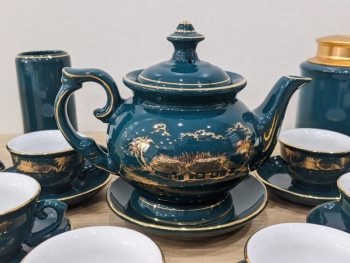 Ấm chén Bát Tràng men xanh Mallard Hào Gia Phú Quý đầy đủ