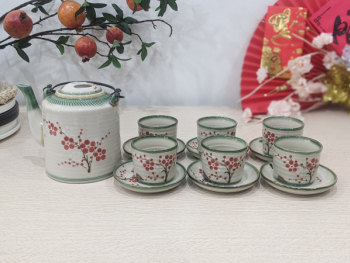 SALES FREESHIP Ấm tích men kem đào đỏ 700ml