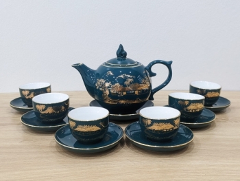 Ấm trà Bát Tràng men xanh cổ vịt Mộc Hương Giang