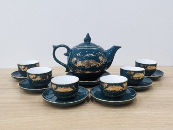 Ấm trà Bát Tràng men xanh cổ vịt Mộc Hương Giang