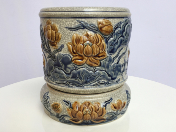 Bát hương men rạn nổi hoa sen đường kính 18cm