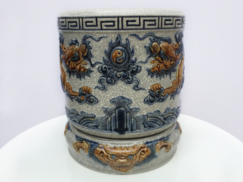 Bát hương men rạn nổi rồng đường kính 35cm