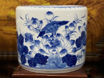 Bát hương sen men lam Vạn Phúc Trường An 12cm