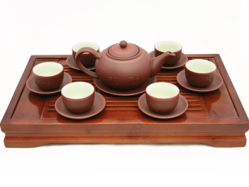 Bộ ấm chén tử sa Bát Tràng dáng tống nâu kẻ chỉ