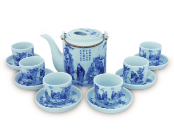 Bộ ấm tích Bát Tràng số 1 vẽ Trúc Lâm Thất Hiền đầy đủ phụ kiện 1,5l