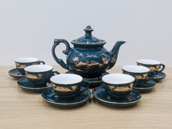 Bộ ấm trà Bát Tràng men xanh cổ vịt Hào Gia Phú Quý