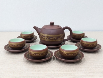 Bộ ấm trà tử sa Bát Tràng Âu Lạc 14 sản phẩm