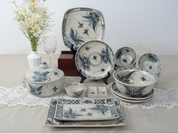 Bộ đồ ăn men rạn vẽ khoai chuồn 16 sản phẩm