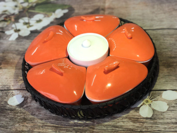 Khay mứt sứ men cam 5 cánh