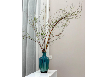 Lọ hoa Bát Tràng men hỏa biến xanh ngọc dáng múi khế